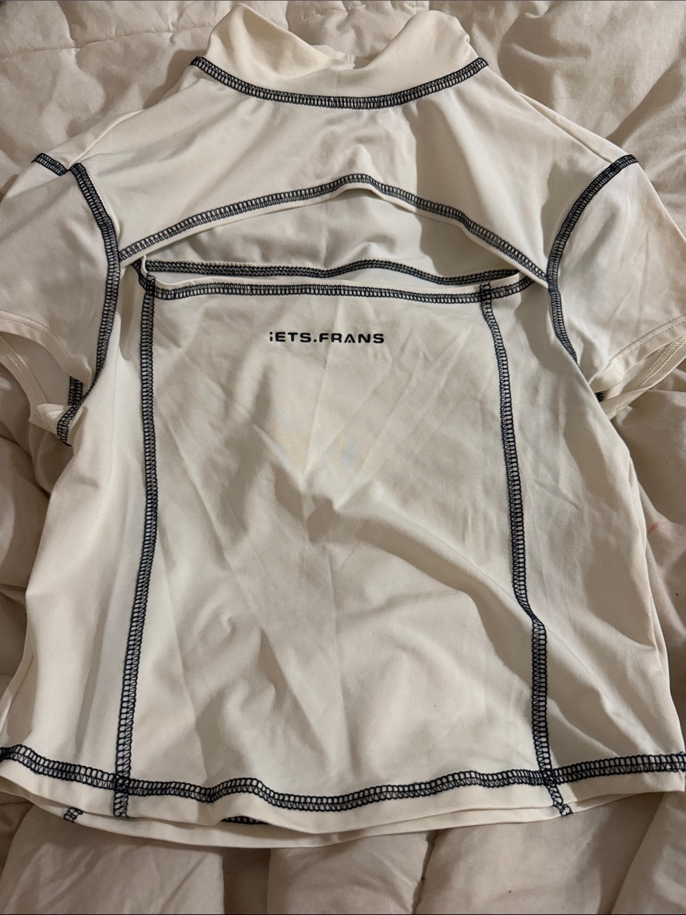Urban Outfitters iets.frans Cream Short Sleeve Top with Black Trim